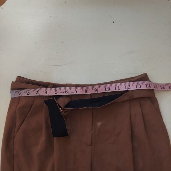 Primark Brown High Waist Pleated Belted Ankle Length Pants Sz US 4 - Picture 4 of 8
